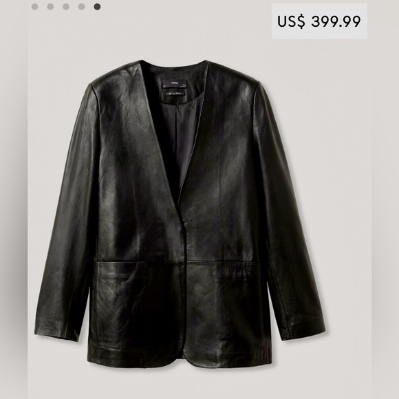Mango 100% LEATHER BLAZER | size SMALL | | BLACK MINIMALIST OVERSIZED - Picture 3 of 16